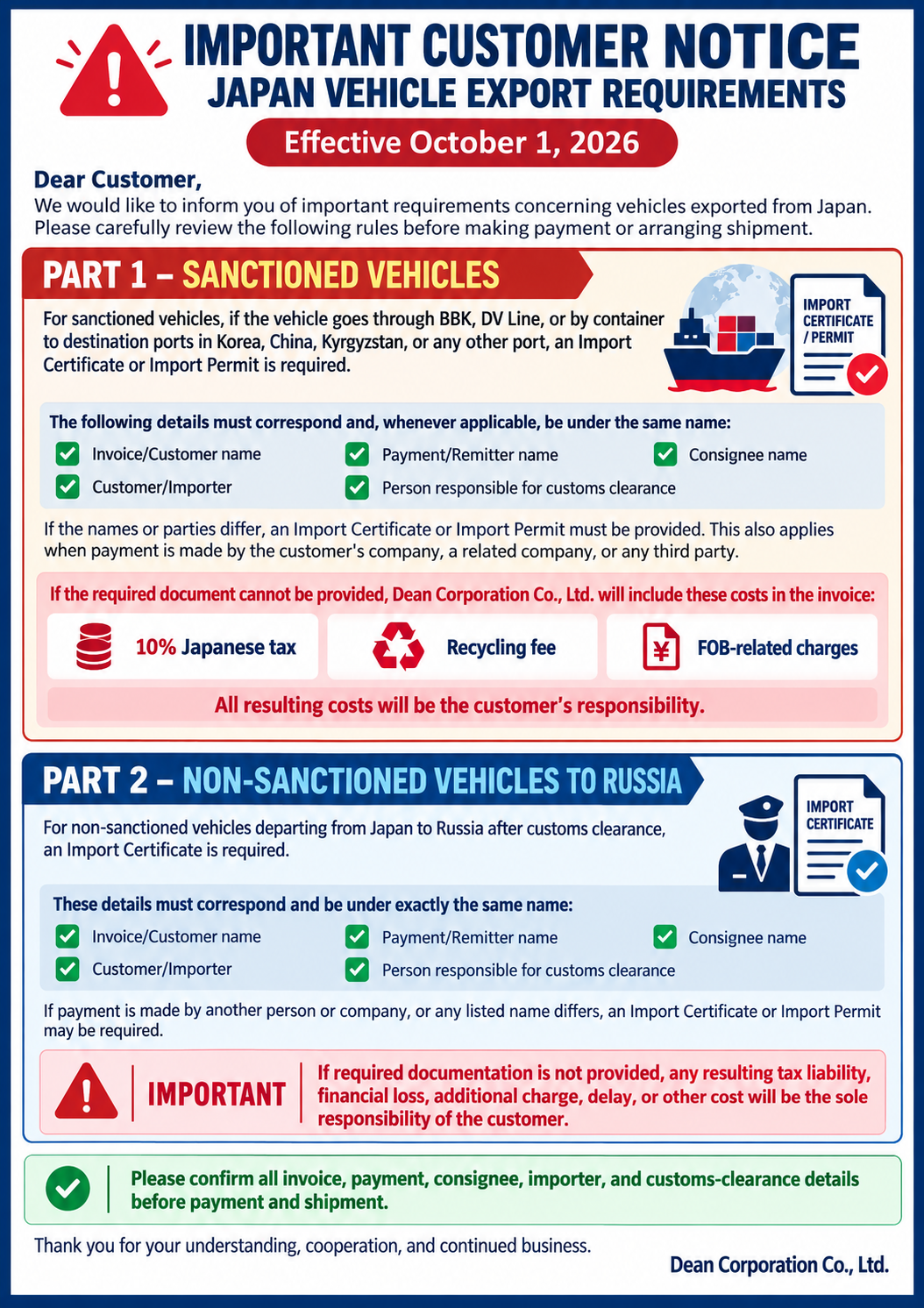 English import certificate notice